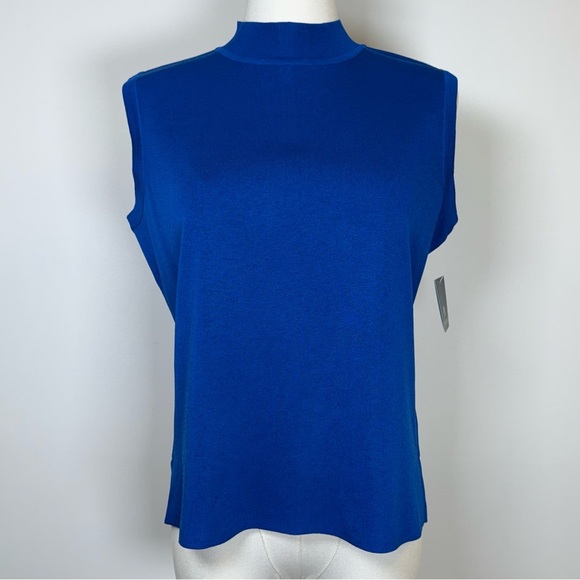 Ming Wang Sleeveless Top Bright Blue High Collar Women’s Size PM Petite Medium - Picture 1 of 11